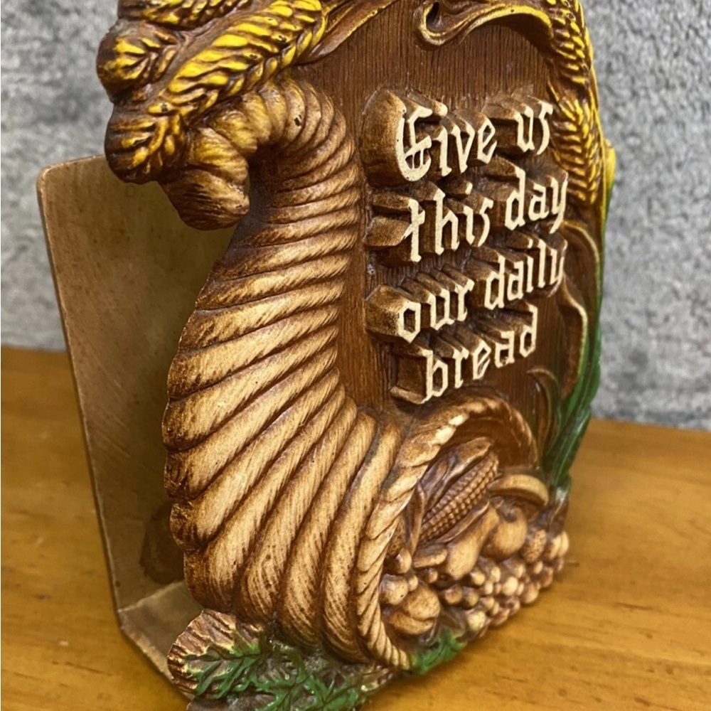 VTG 1950s Cornucopia Napkin Holder Give Us This Day Our Daily Bread, Cottagecore - Picture 6 of 8